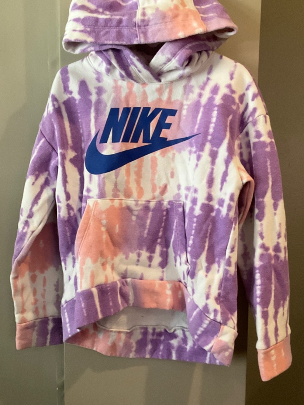 Nike Purple & Pink Tie-Dye Hoodie with Blue Logo
